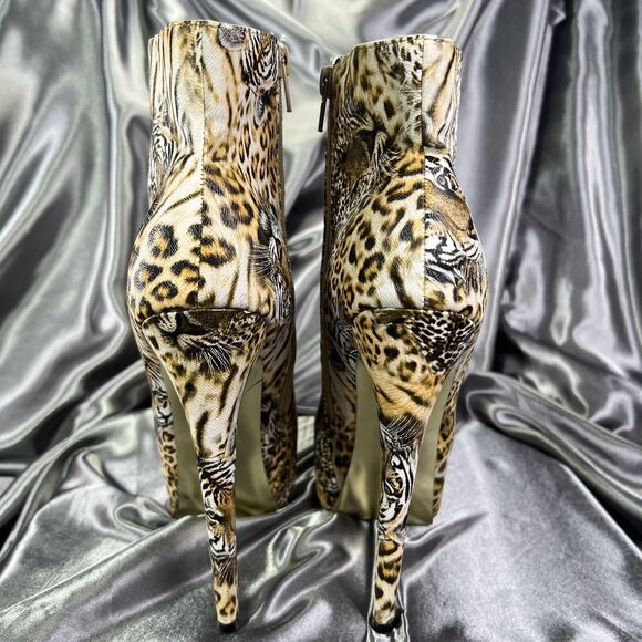Bumper‎ Boutique Big Cat Tiger Print Ankle Boots Booties Platform High Heel Club - Picture 10 of 15